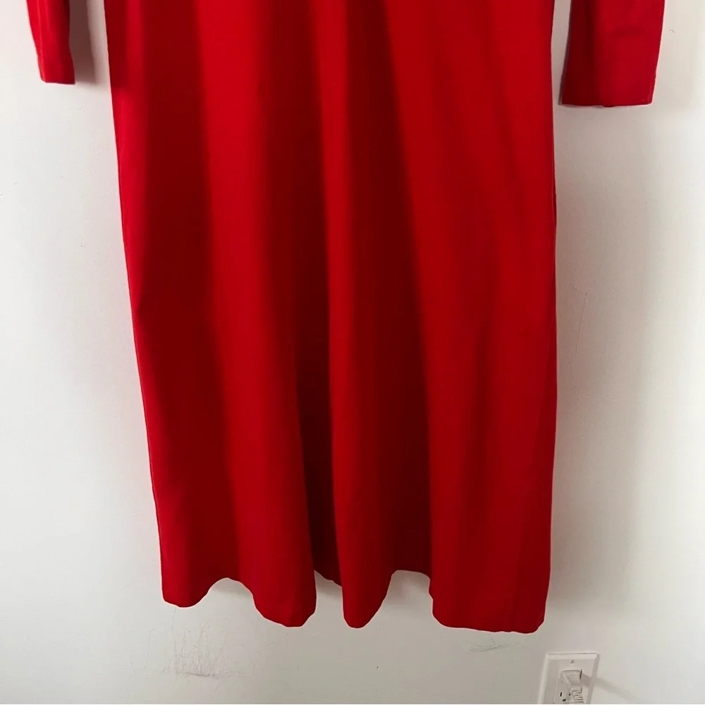 Zara Red Ribbed Knit Midi Dress Small Long Sleeve V-Neck Bodycon Minimalist - Picture 8 of 10